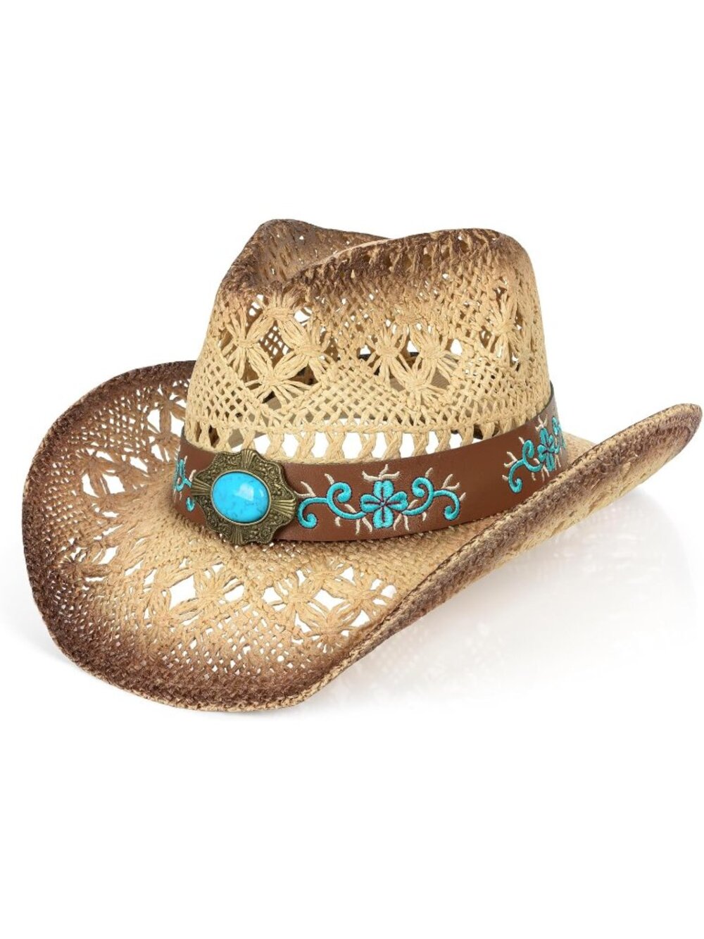 Men's Yelllow+brown Comfortable High-quality Synthetic Straw Cowboy Hats